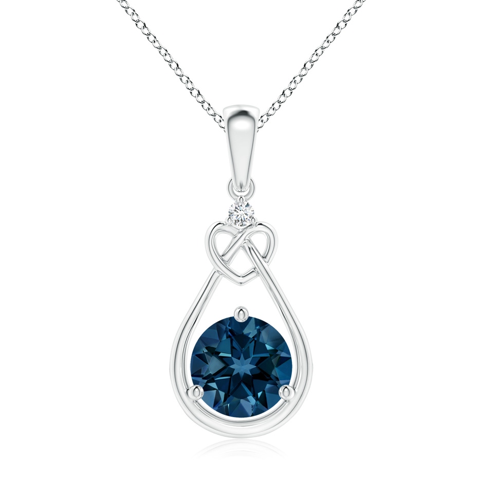 7mm AAAA London Blue Topaz Knotted Heart Pendant with Diamond in S999 Silver 