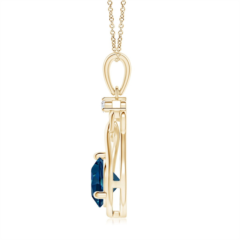 7mm AAAA London Blue Topaz Knotted Heart Pendant with Diamond in Yellow Gold - side_1