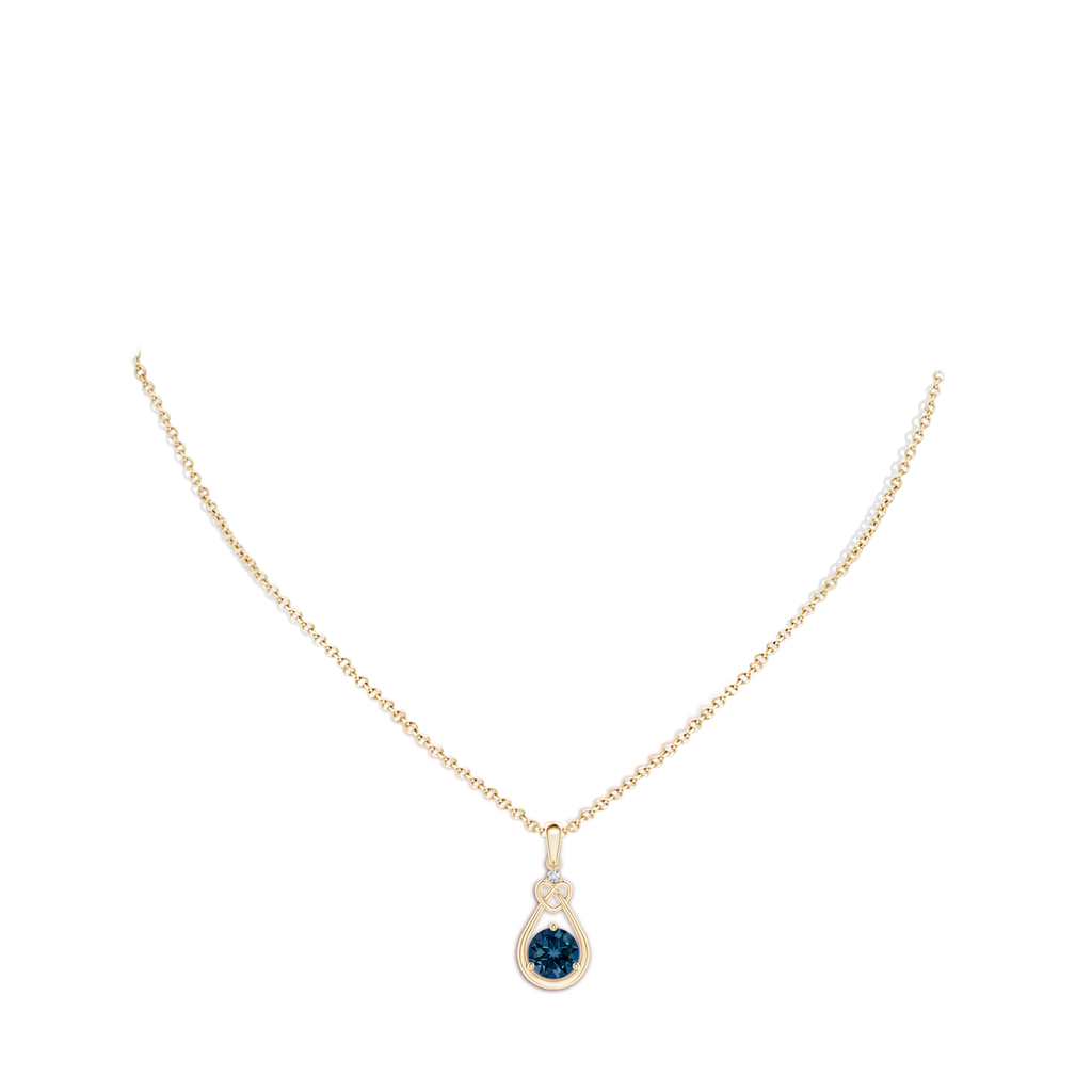 7mm AAAA London Blue Topaz Knotted Heart Pendant with Diamond in Yellow Gold Body-Neck