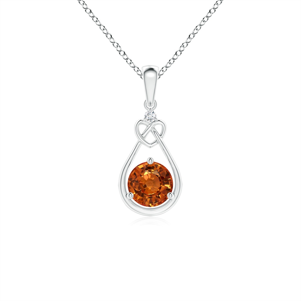 5mm AAAA Orange Sapphire Knotted Heart Pendant with Diamond in P950 Platinum