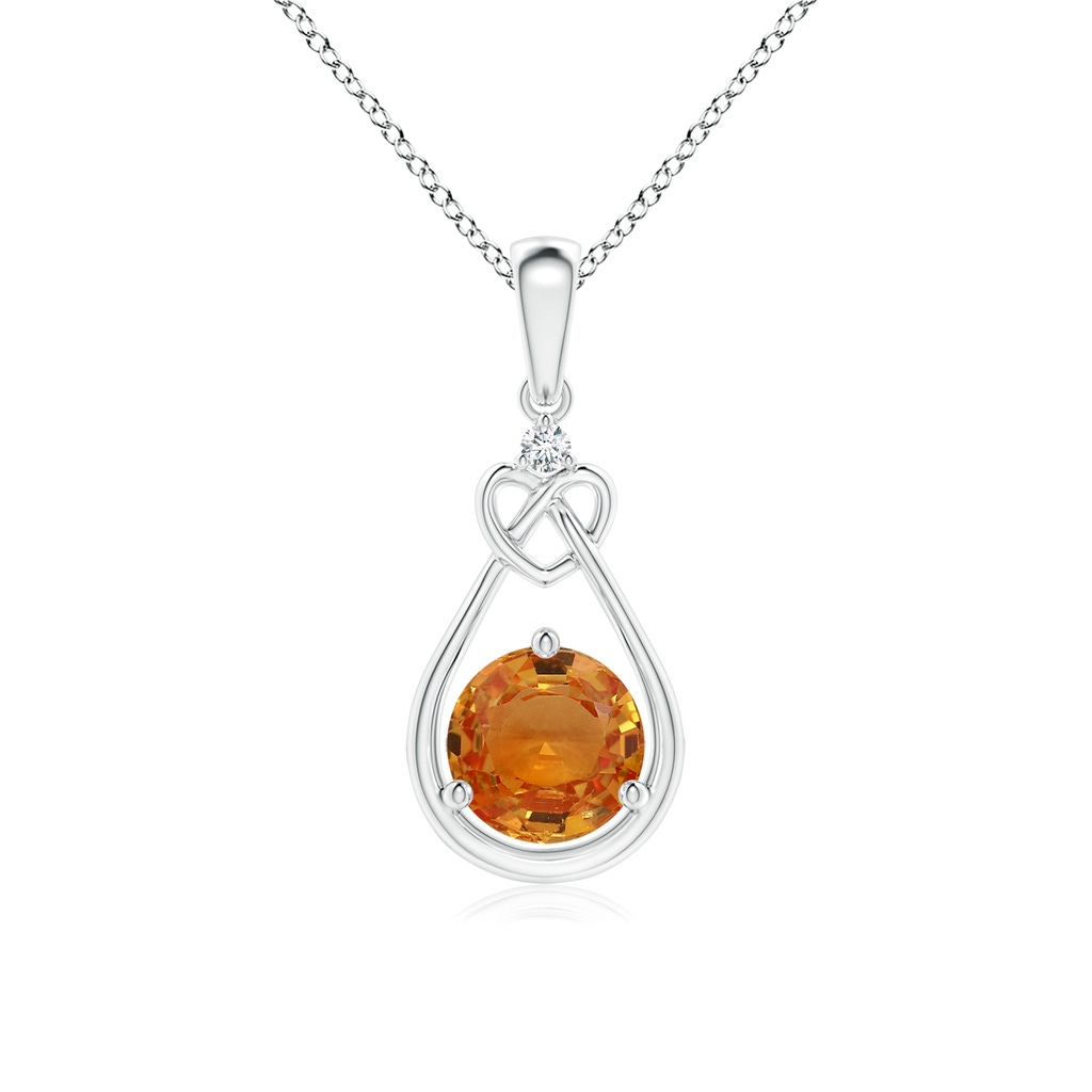 6mm AAA Orange Sapphire Knotted Heart Pendant with Diamond in White Gold