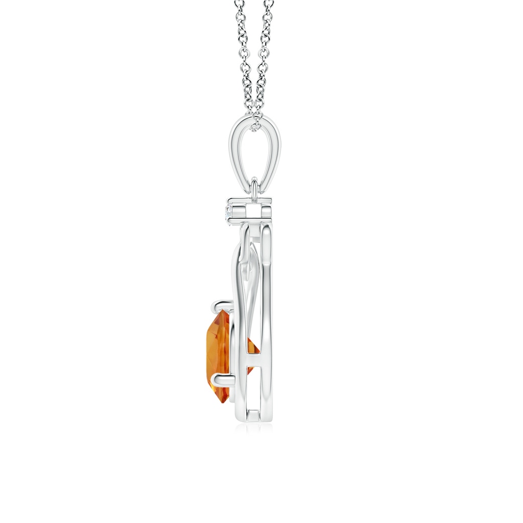 6mm AAA Orange Sapphire Knotted Heart Pendant with Diamond in White Gold Side-1