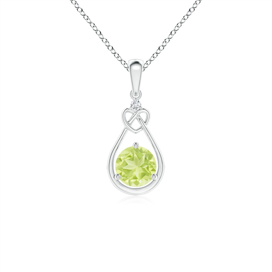 5mm A Peridot Knotted Heart Pendant with Diamond in S999 Silver 