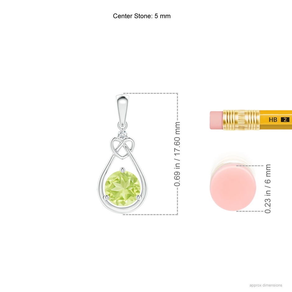 5mm A Peridot Knotted Heart Pendant with Diamond in S999 Silver ruler