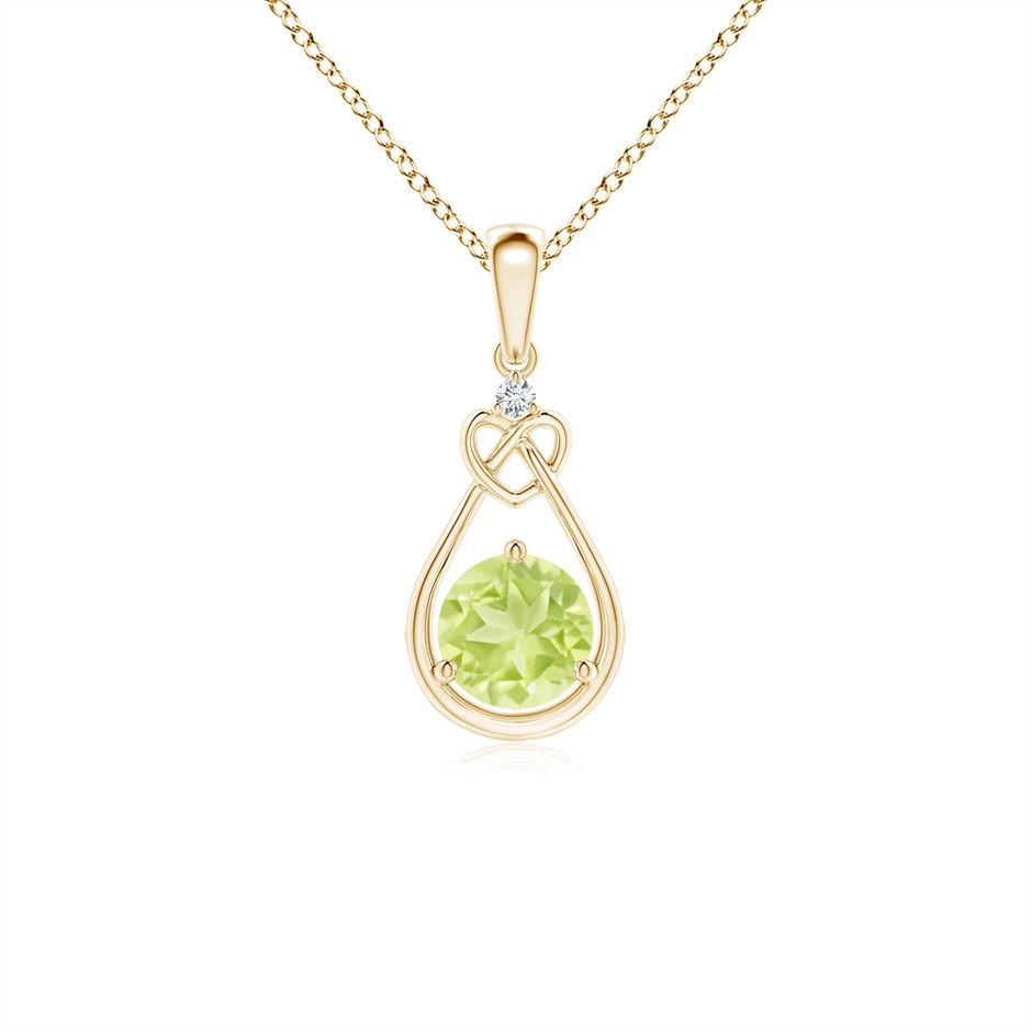 5mm A Peridot Knotted Heart Pendant with Diamond in Yellow Gold 