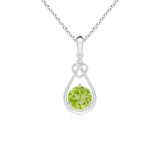 5mm AA Peridot Knotted Heart Pendant with Diamond in White Gold