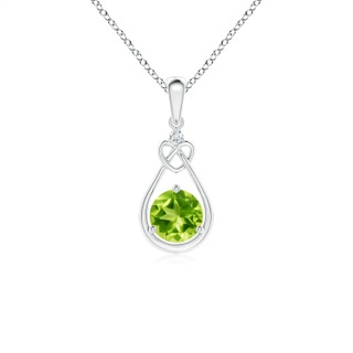5mm AAA Peridot Knotted Heart Pendant with Diamond in White Gold