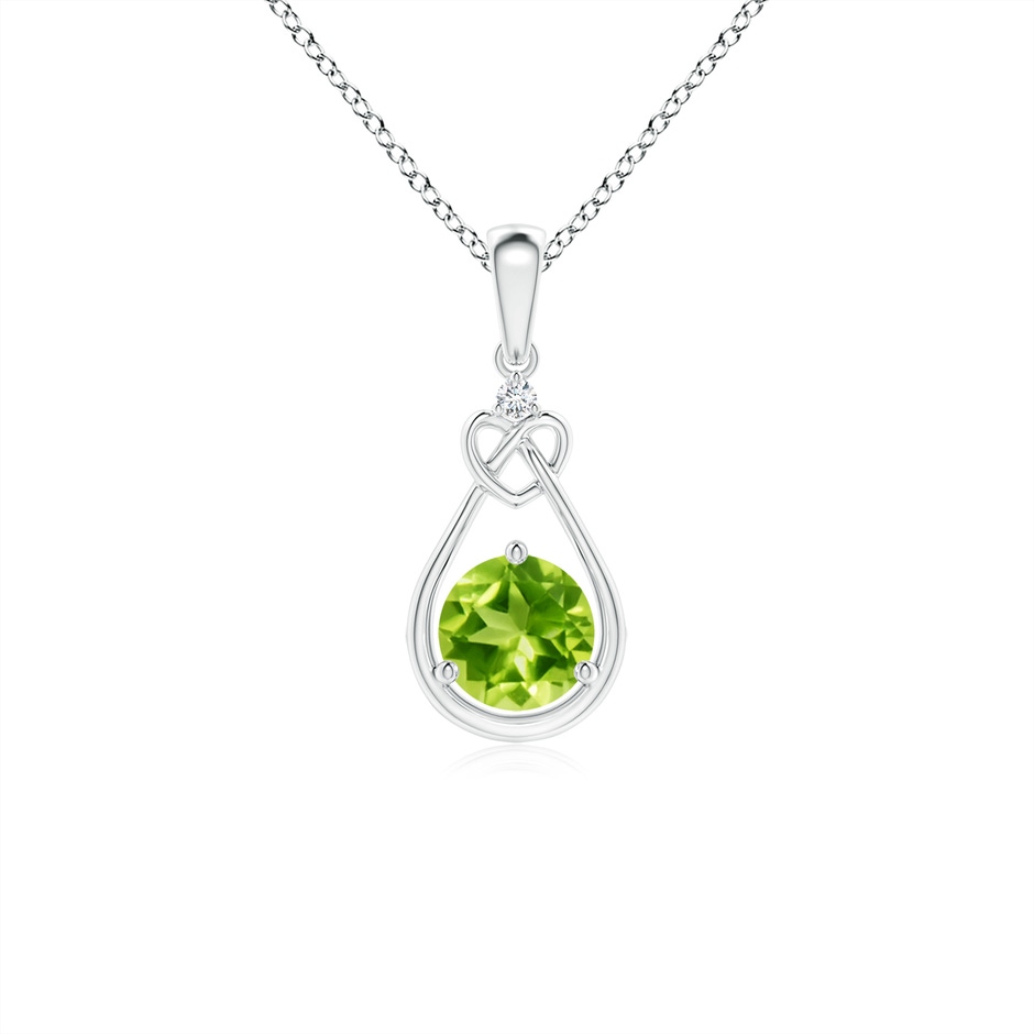 5mm AAA Peridot Knotted Heart Pendant with Diamond in White Gold 