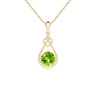 5mm AAA Peridot Knotted Heart Pendant with Diamond in Yellow Gold