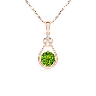 5mm AAAA Peridot Knotted Heart Pendant with Diamond in 9K Rose Gold