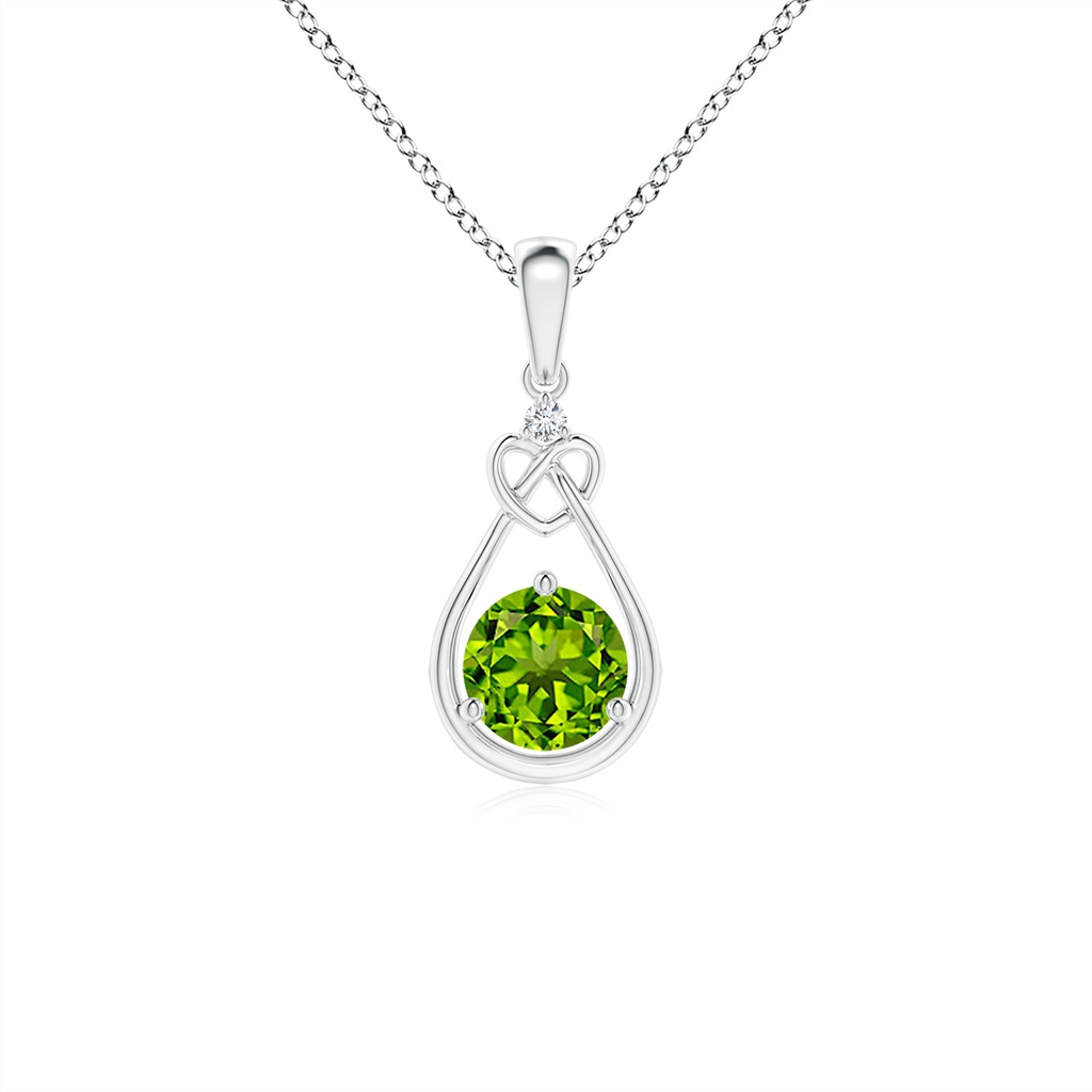 5mm AAAA Peridot Knotted Heart Pendant with Diamond in P950 Platinum