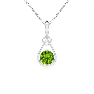 5mm AAAA Peridot Knotted Heart Pendant with Diamond in P950 Platinum