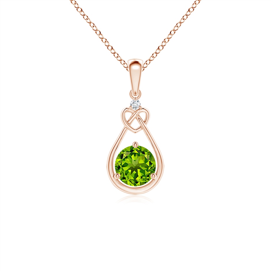 5mm AAAA Peridot Knotted Heart Pendant with Diamond in Rose Gold 