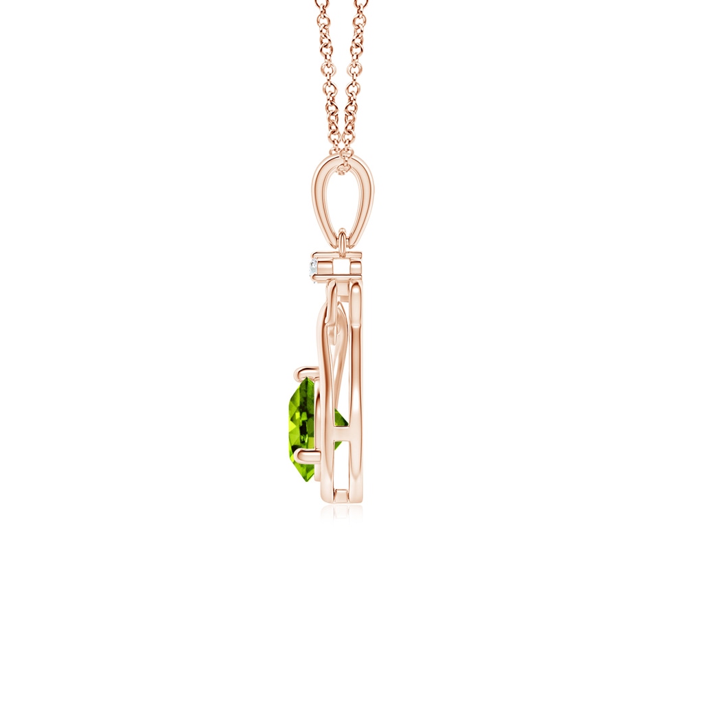 5mm AAAA Peridot Knotted Heart Pendant with Diamond in Rose Gold Side-1