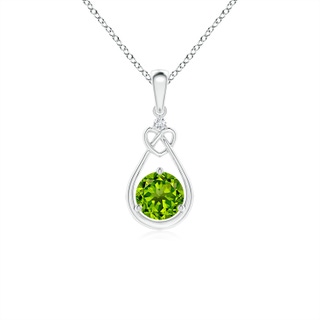 5mm AAAA Peridot Knotted Heart Pendant with Diamond in White Gold