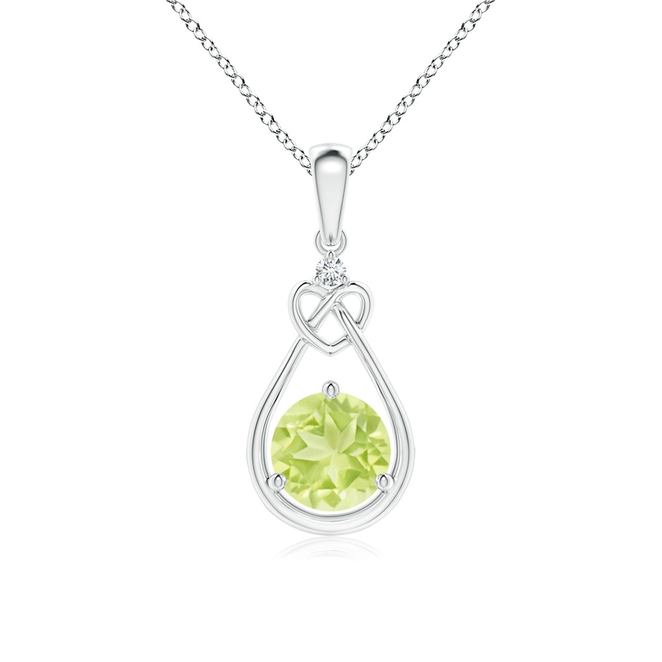 6mm A Peridot Knotted Heart Pendant with Diamond in S999 Silver 