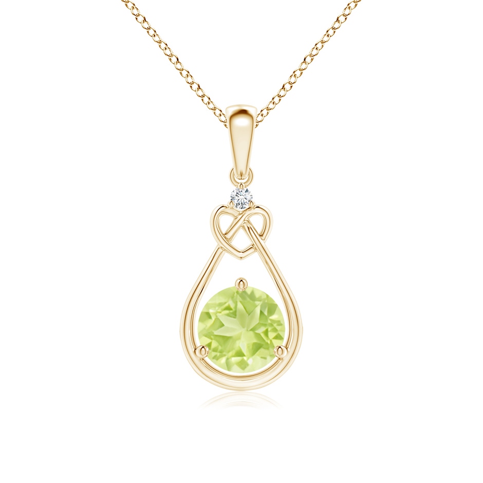 6mm A Peridot Knotted Heart Pendant with Diamond in Yellow Gold 