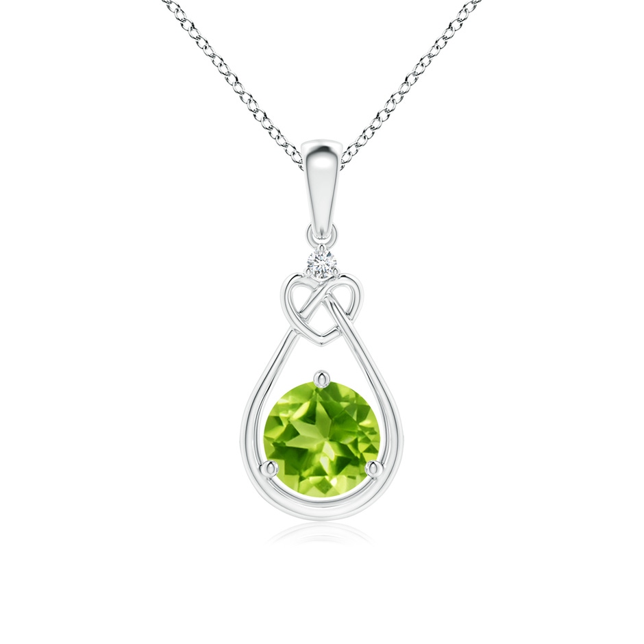 6mm AAA Peridot Knotted Heart Pendant with Diamond in White Gold 