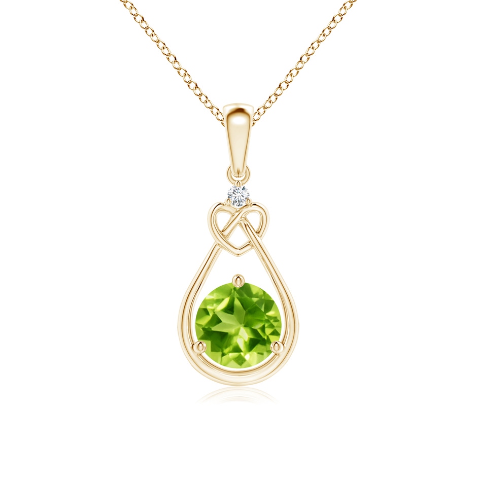 6mm AAA Peridot Knotted Heart Pendant with Diamond in Yellow Gold 