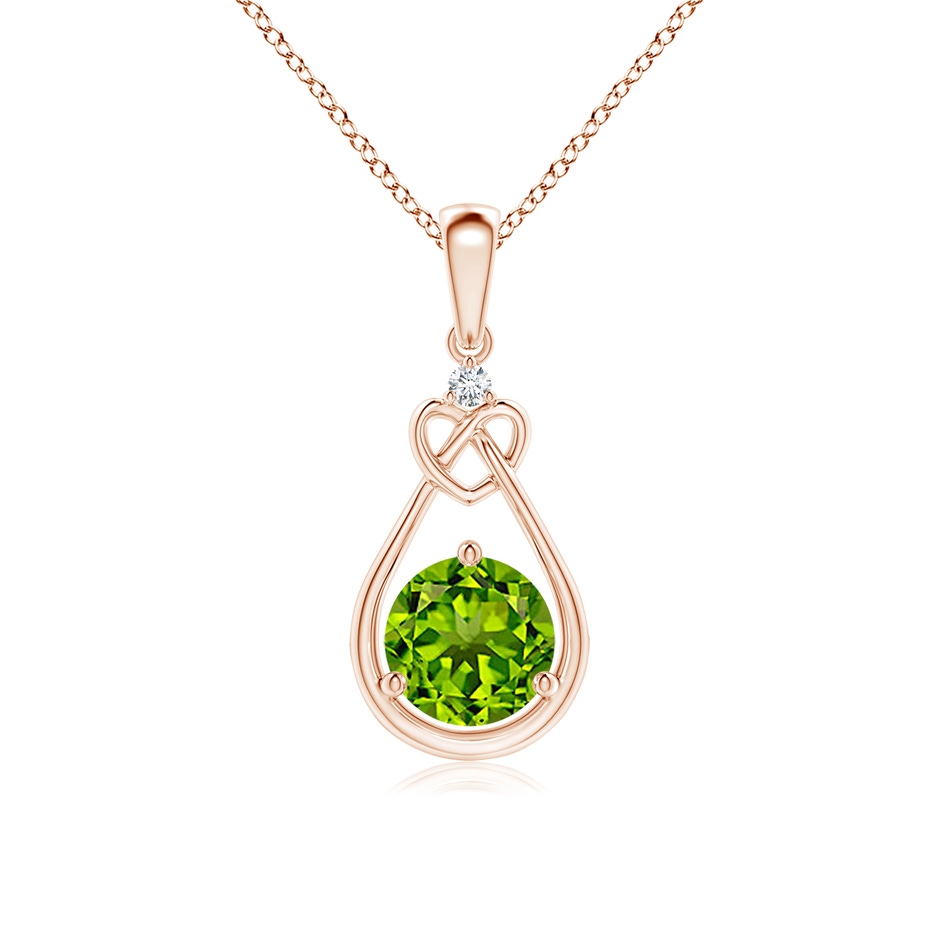 6mm AAAA Peridot Knotted Heart Pendant with Diamond in Rose Gold 