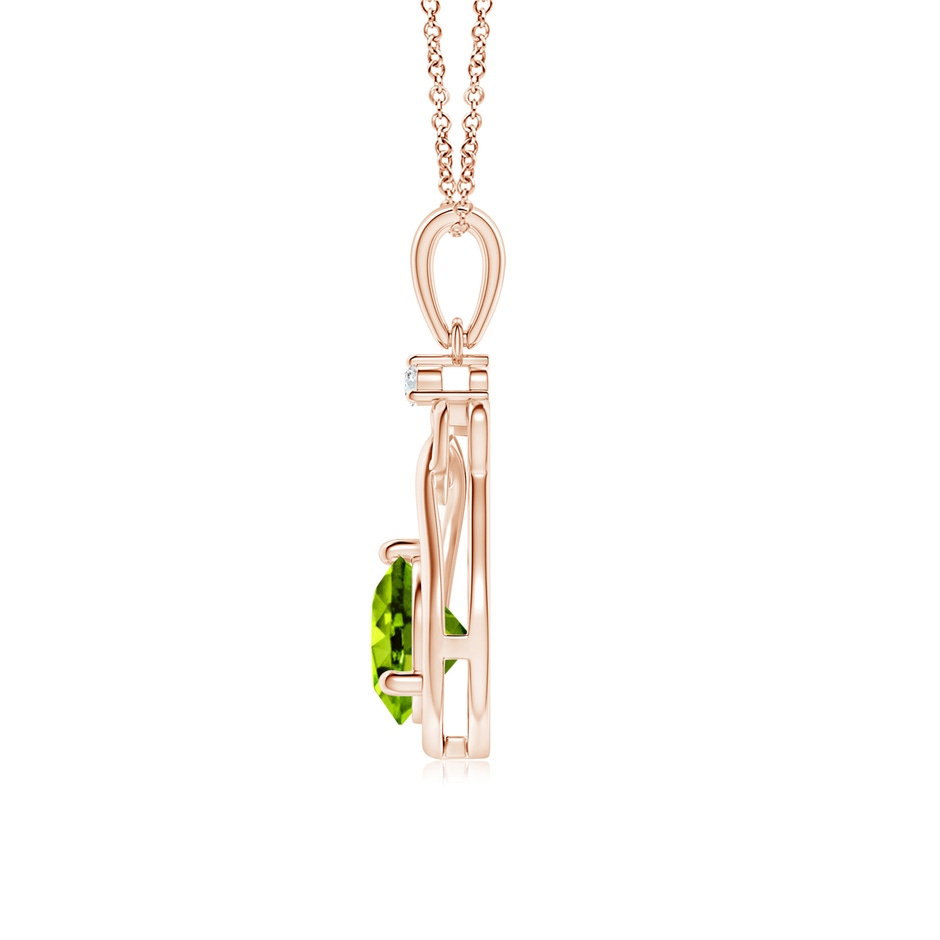 6mm AAAA Peridot Knotted Heart Pendant with Diamond in Rose Gold side-1