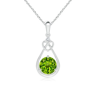 6mm AAAA Peridot Knotted Heart Pendant with Diamond in S999 Silver