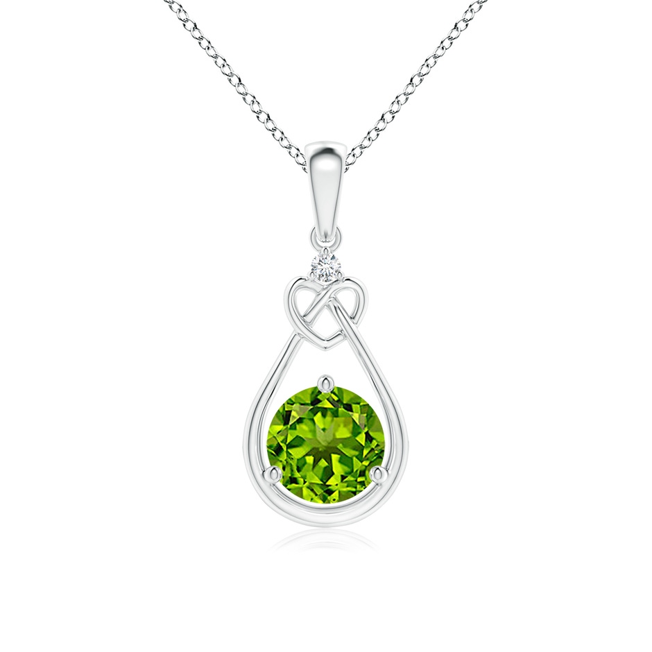 6mm AAAA Peridot Knotted Heart Pendant with Diamond in S999 Silver 