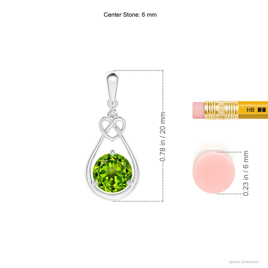 6mm AAAA Peridot Knotted Heart Pendant with Diamond in S999 Silver ruler