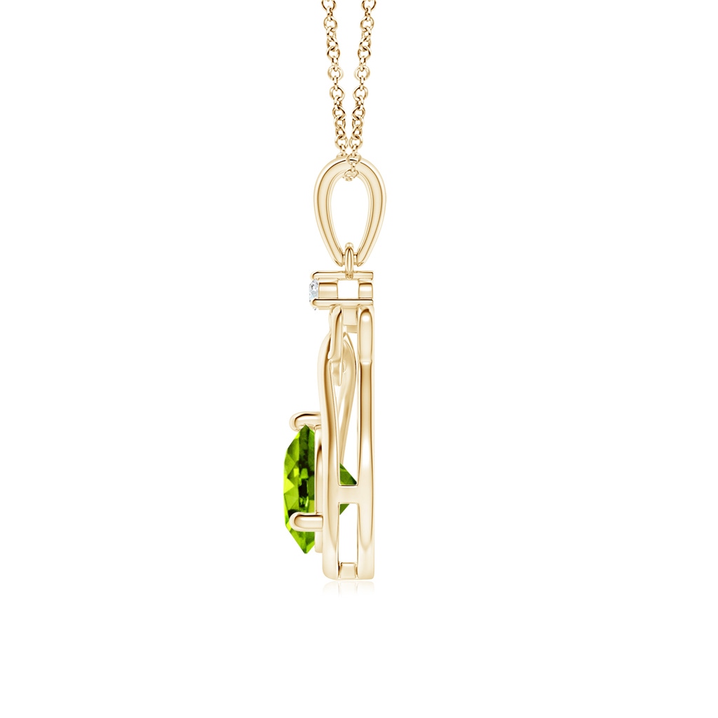 6mm AAAA Peridot Knotted Heart Pendant with Diamond in Yellow Gold Side-1