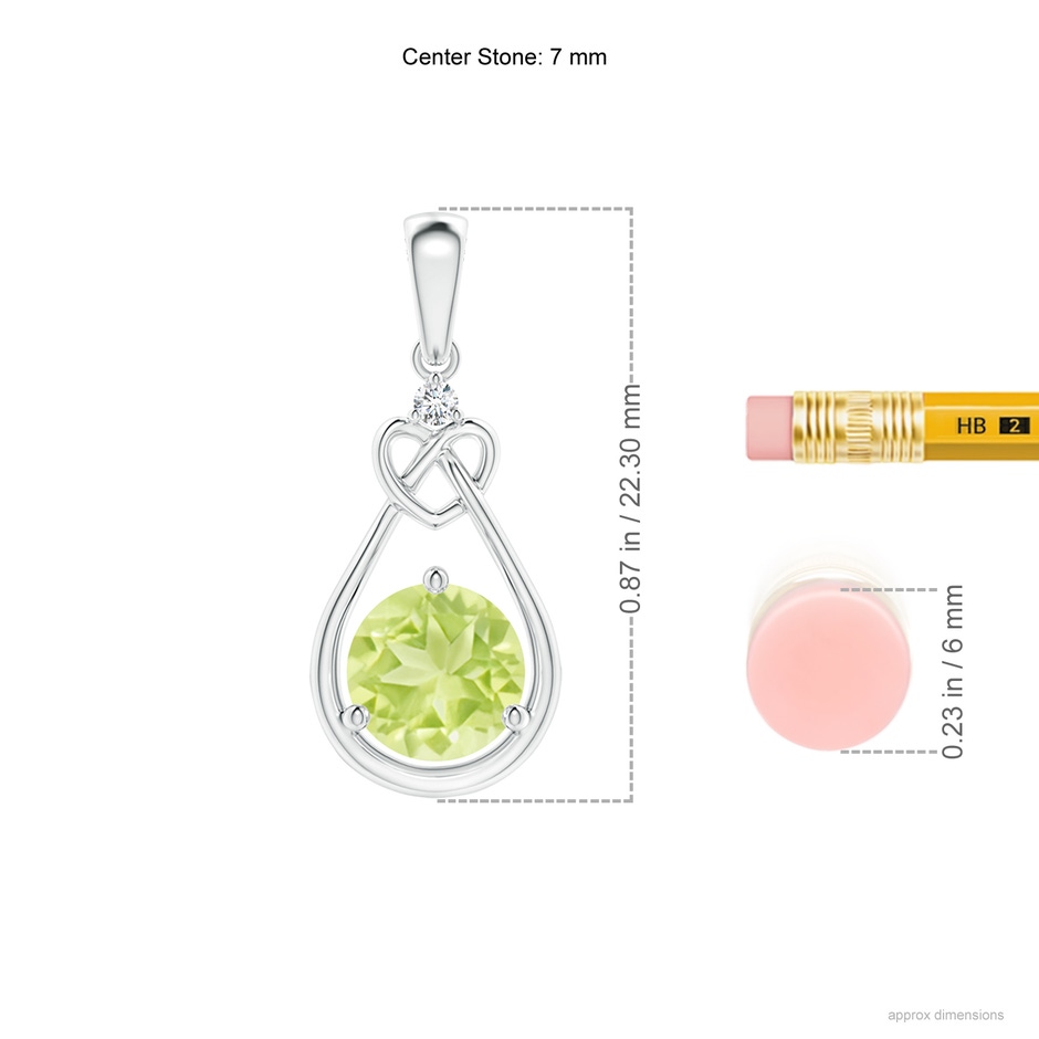 7mm A Peridot Knotted Heart Pendant with Diamond in S999 Silver ruler