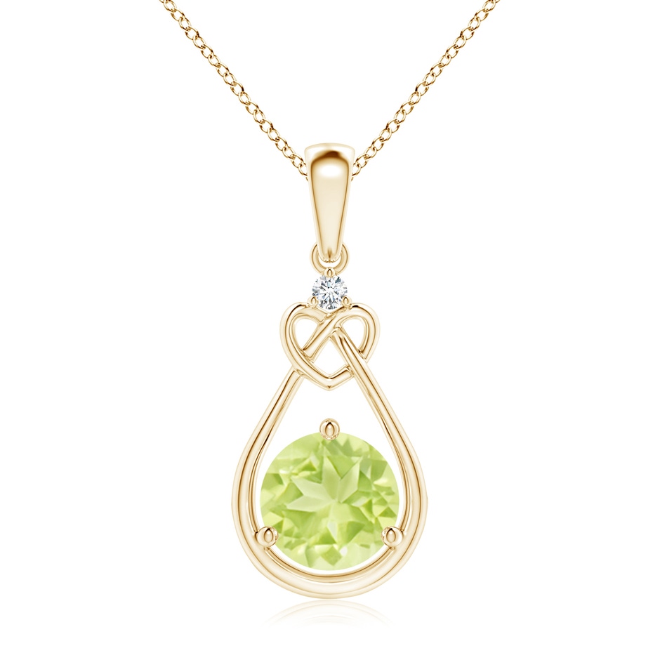7mm A Peridot Knotted Heart Pendant with Diamond in Yellow Gold 