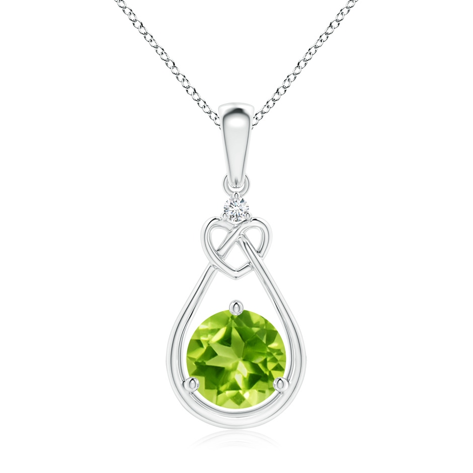7mm AAA Peridot Knotted Heart Pendant with Diamond in S999 Silver 