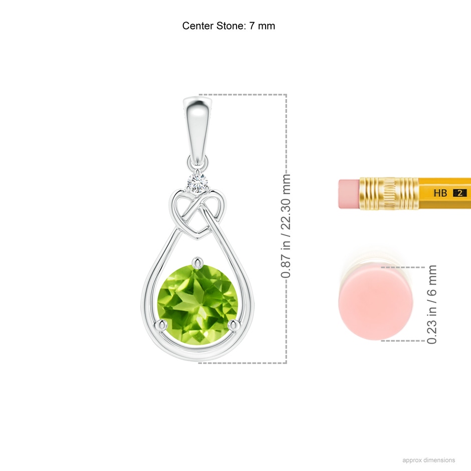 7mm AAA Peridot Knotted Heart Pendant with Diamond in S999 Silver ruler