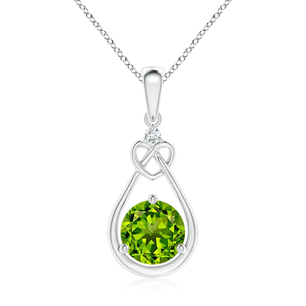 7mm AAAA Peridot Knotted Heart Pendant with Diamond in P950 Platinum 