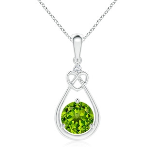 7mm AAAA Peridot Knotted Heart Pendant with Diamond in P950 Platinum