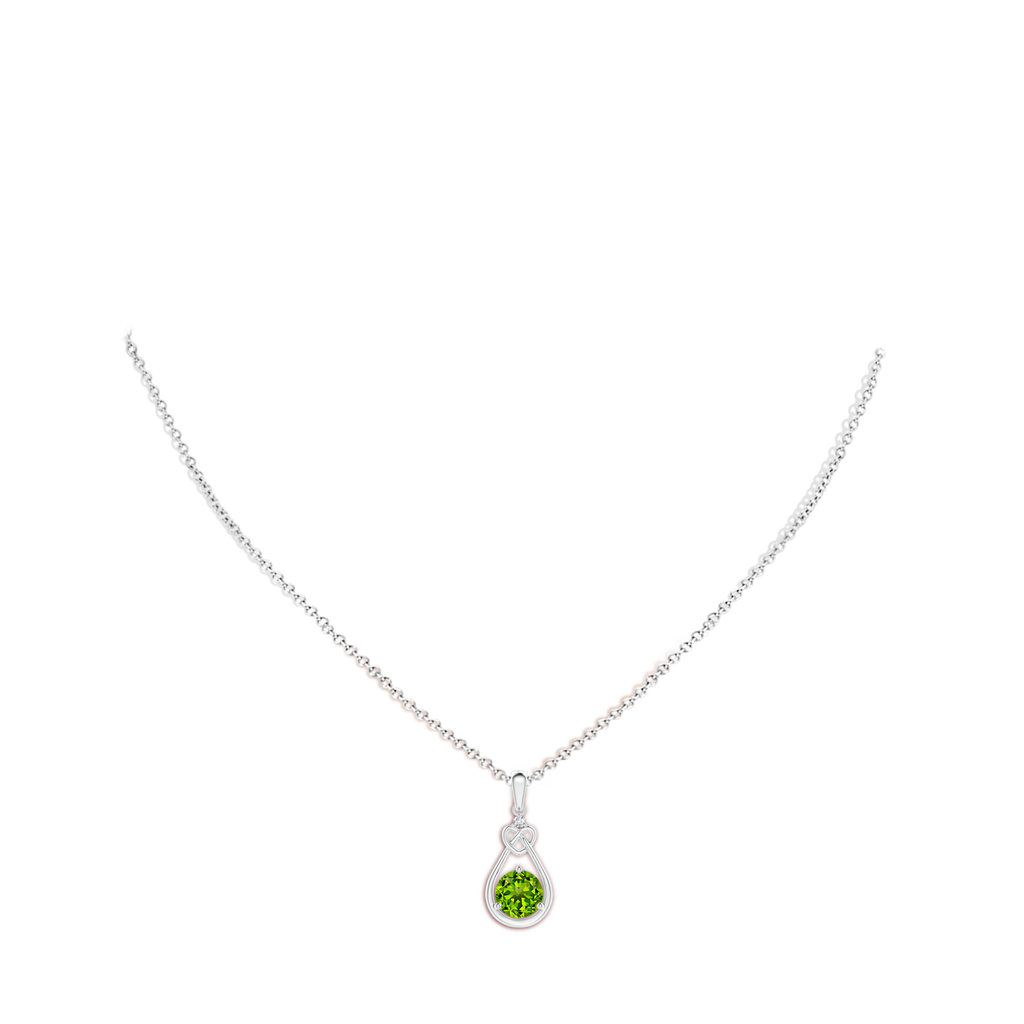 7mm AAAA Peridot Knotted Heart Pendant with Diamond in P950 Platinum Body-Neck