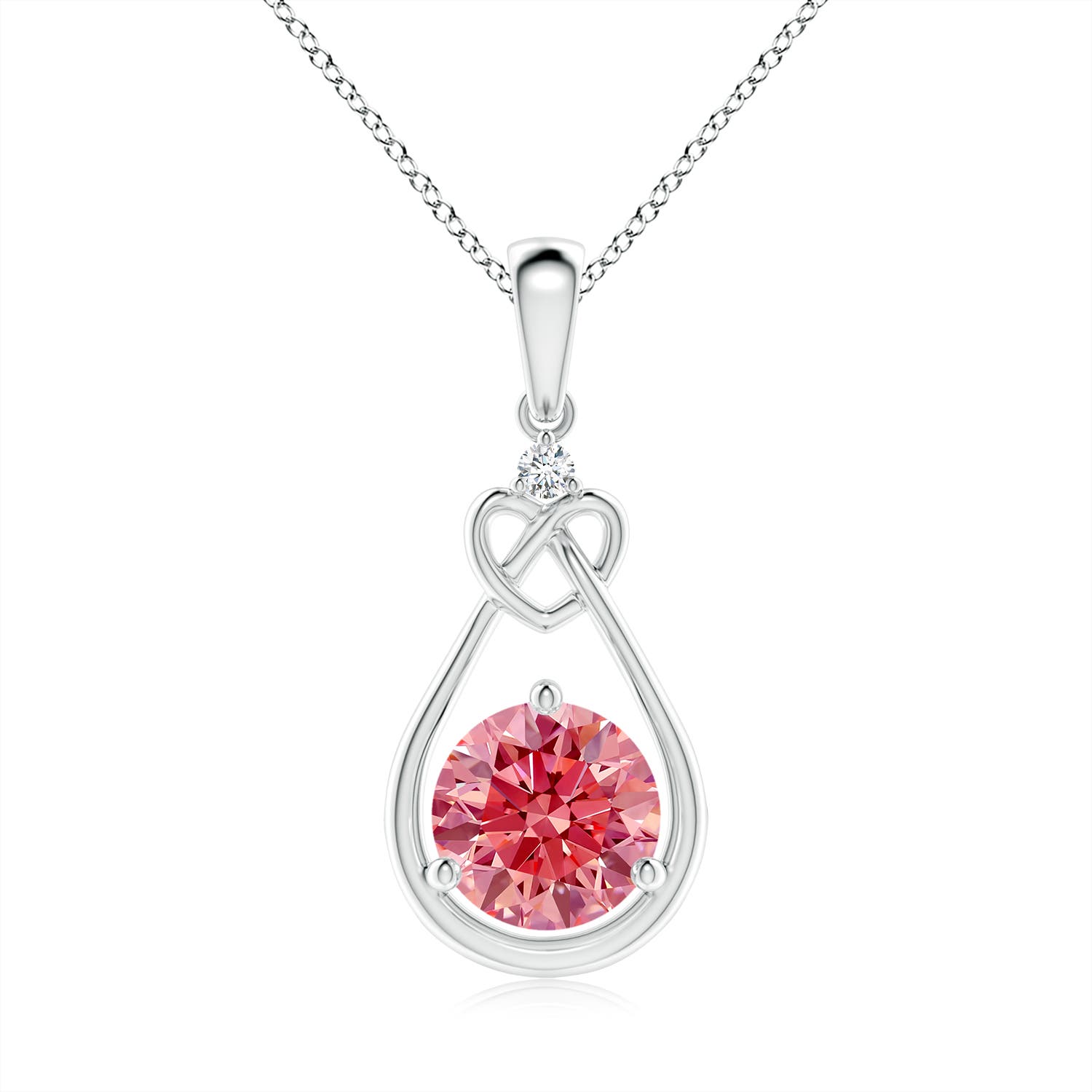 Angara 1.01 CTW Fancy Intense Pink Diamond Knotted Heart Pendant in 18K White Gold