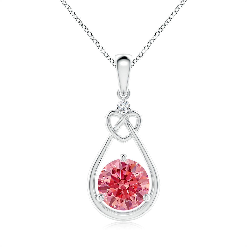 6.4mm AAAA Fancy Intense Pink Diamond Knotted Heart Pendant in P950 Platinum