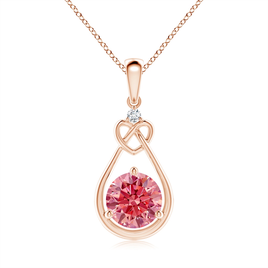 6.4mm AAAA Fancy Intense Pink Diamond Knotted Heart Pendant in Rose Gold