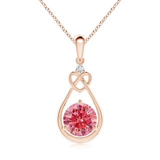 6.4mm AAAA Fancy Intense Pink Diamond Knotted Heart Pendant in Rose Gold