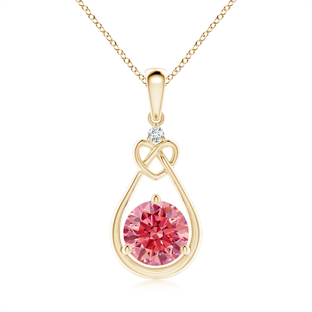 6.4mm AAAA Fancy Intense Pink Diamond Knotted Heart Pendant in Yellow Gold