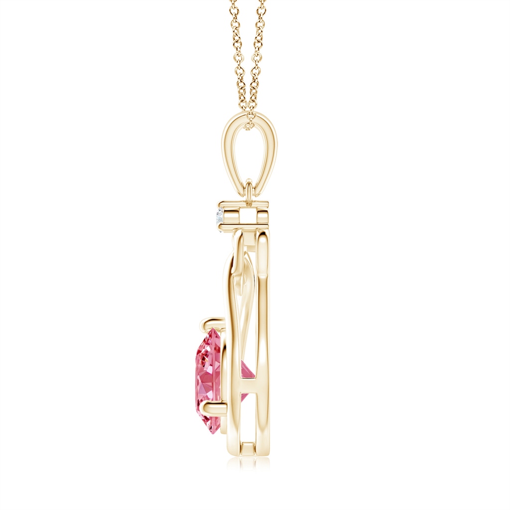 6.4mm AAAA Fancy Intense Pink Diamond Knotted Heart Pendant in Yellow Gold - side 199