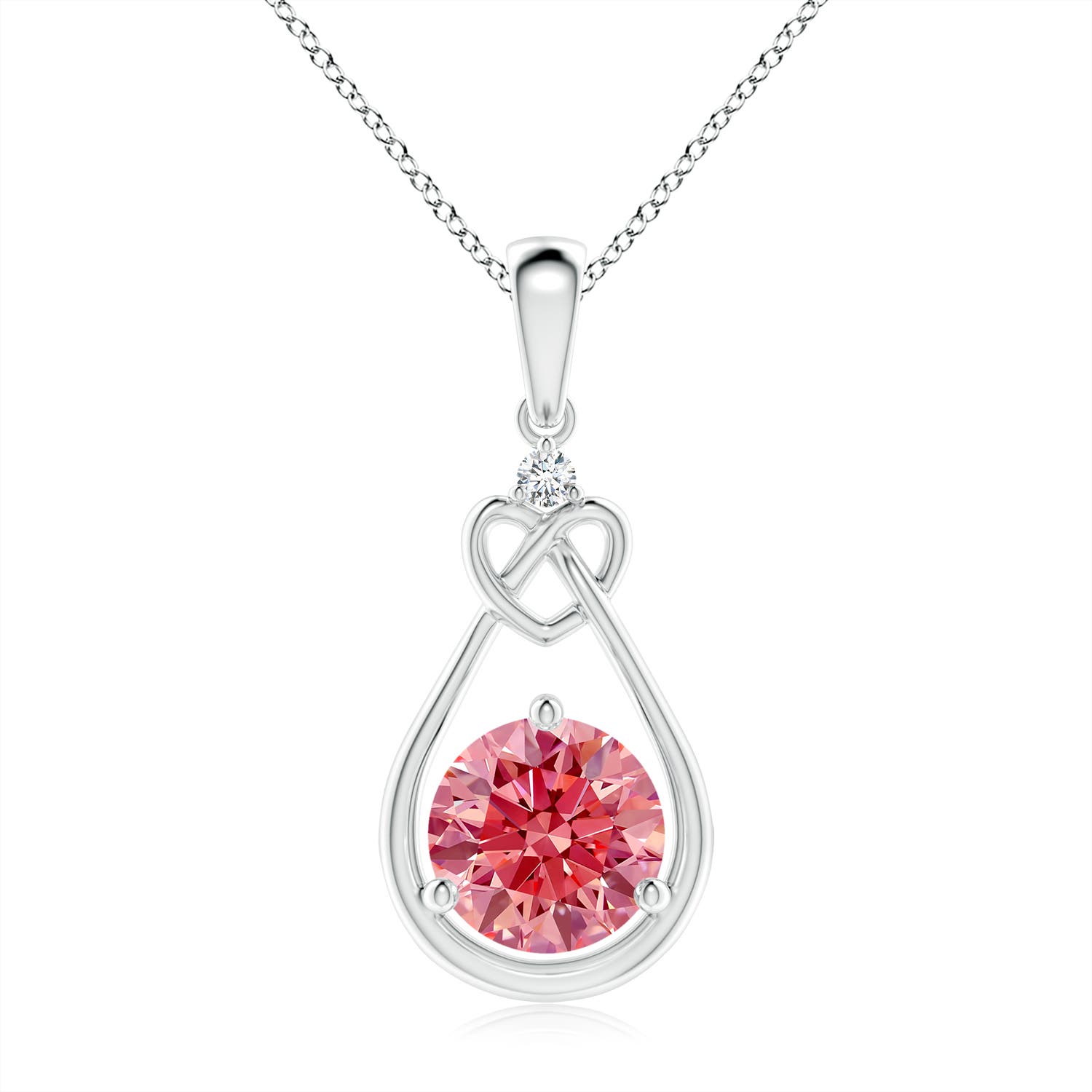 Angara 1.52 CTW Fancy Intense Pink Diamond Knotted Heart Pendant in 18K White Gold