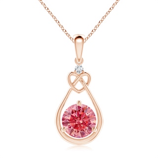 7.4mm AAAA Fancy Intense Pink Diamond Knotted Heart Pendant in 9K Rose Gold