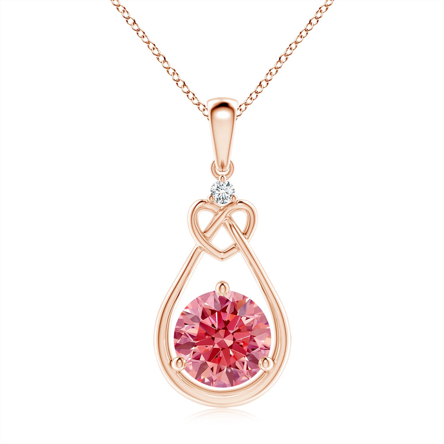 Angara 2.03 CTW Fancy Intense Pink Diamond Knotted Heart Pendant in 14K Rose Gold