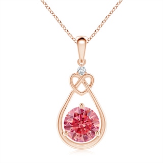 8mm AAAA Fancy Intense Pink Diamond Knotted Heart Pendant in Rose Gold