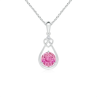 5mm AA Pink Sapphire Knotted Heart Pendant with Diamond in White Gold
