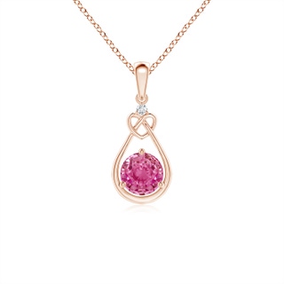 5mm AAA Pink Sapphire Knotted Heart Pendant with Diamond in Rose Gold