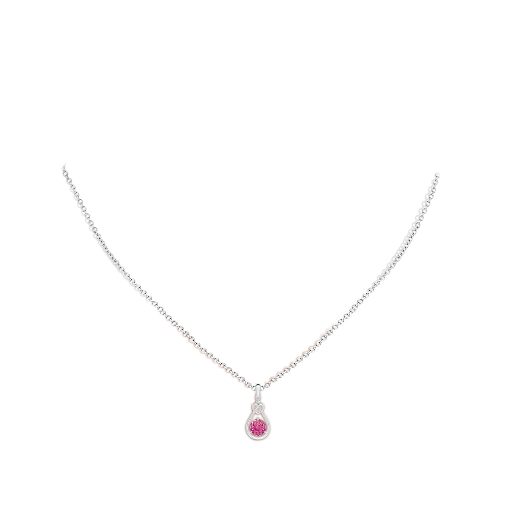 5mm AAA Pink Sapphire Knotted Heart Pendant with Diamond in White Gold Body-Neck