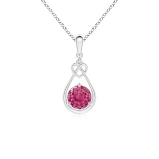 5mm AAAA Pink Sapphire Knotted Heart Pendant with Diamond in 9K White Gold